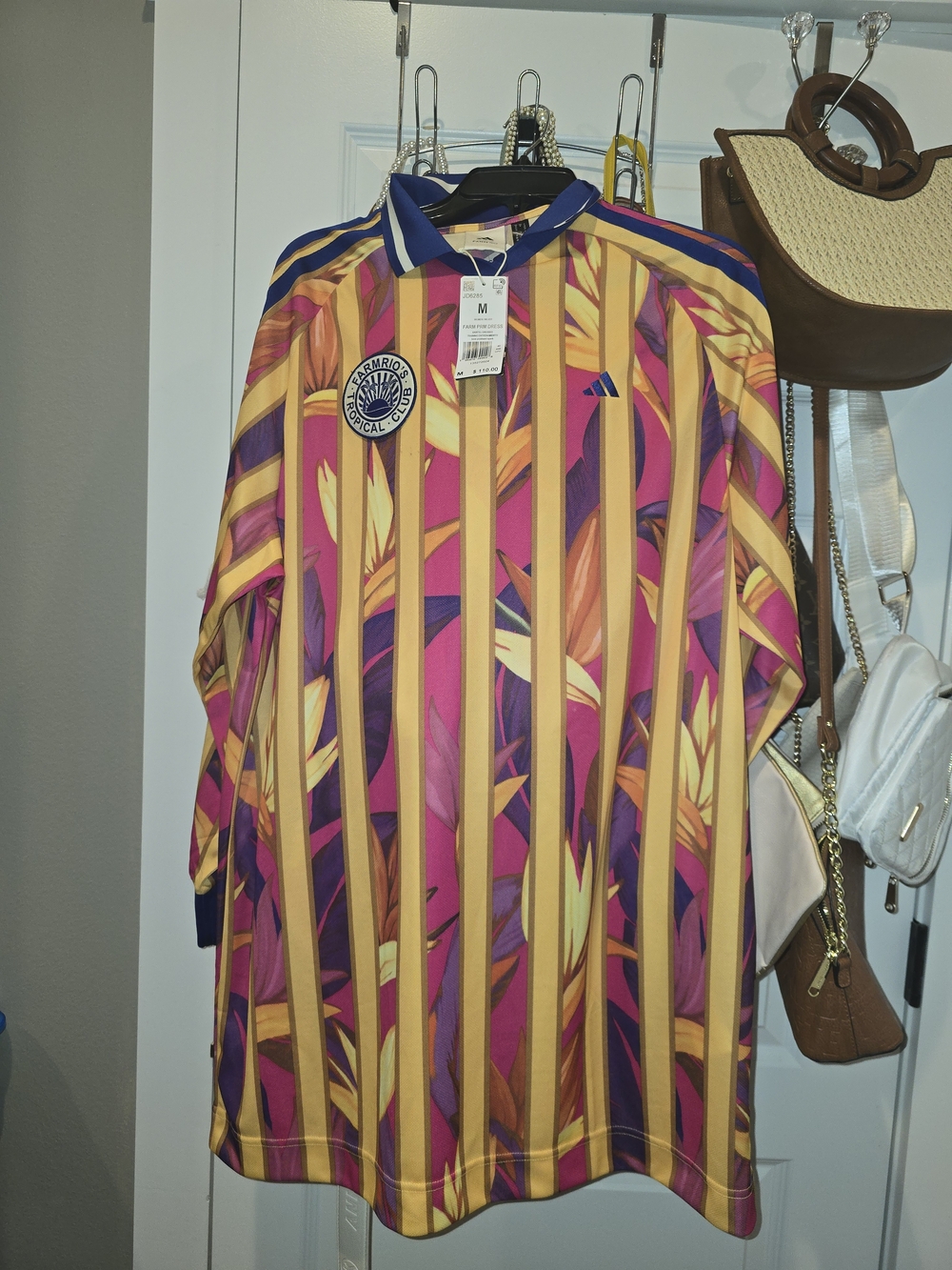 Adidas WOMAN DRESS or Mans Shirt  Pink & Yellow Striped Football Shirt